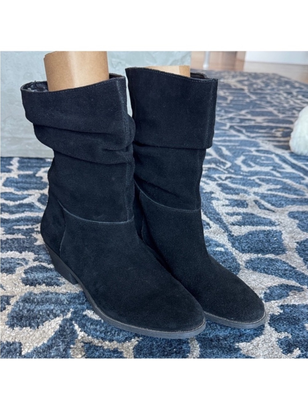 Jessica Simpson Black Suede Leather Ruched Western Boots/Booties Sz 8.5 Slouched